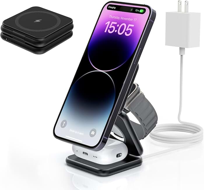 Foldable 3-in-1 Wireless Charger for iPhone, Apple Watch, AirPods