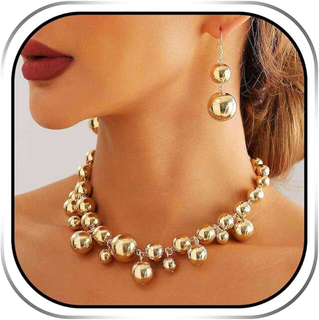 Chunky Pearl Choker Necklace Set with Beaded Earrings