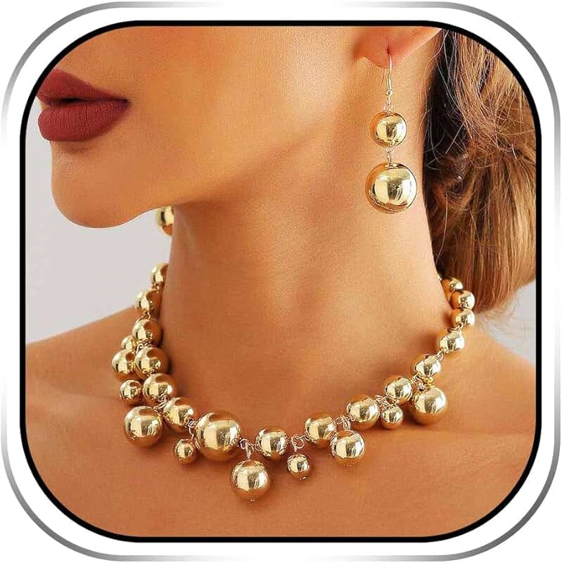 Chunky Pearl Choker Necklace Set with Beaded Earrings