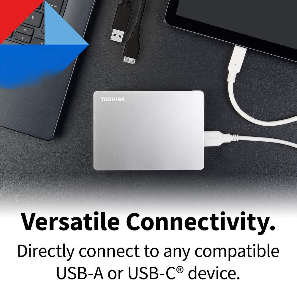 Canvio Flex 2TB Portable External Hard Drive USB-C USB 3.0, Silver for PC, Mac, & Tablet - HDTX120XSCAA