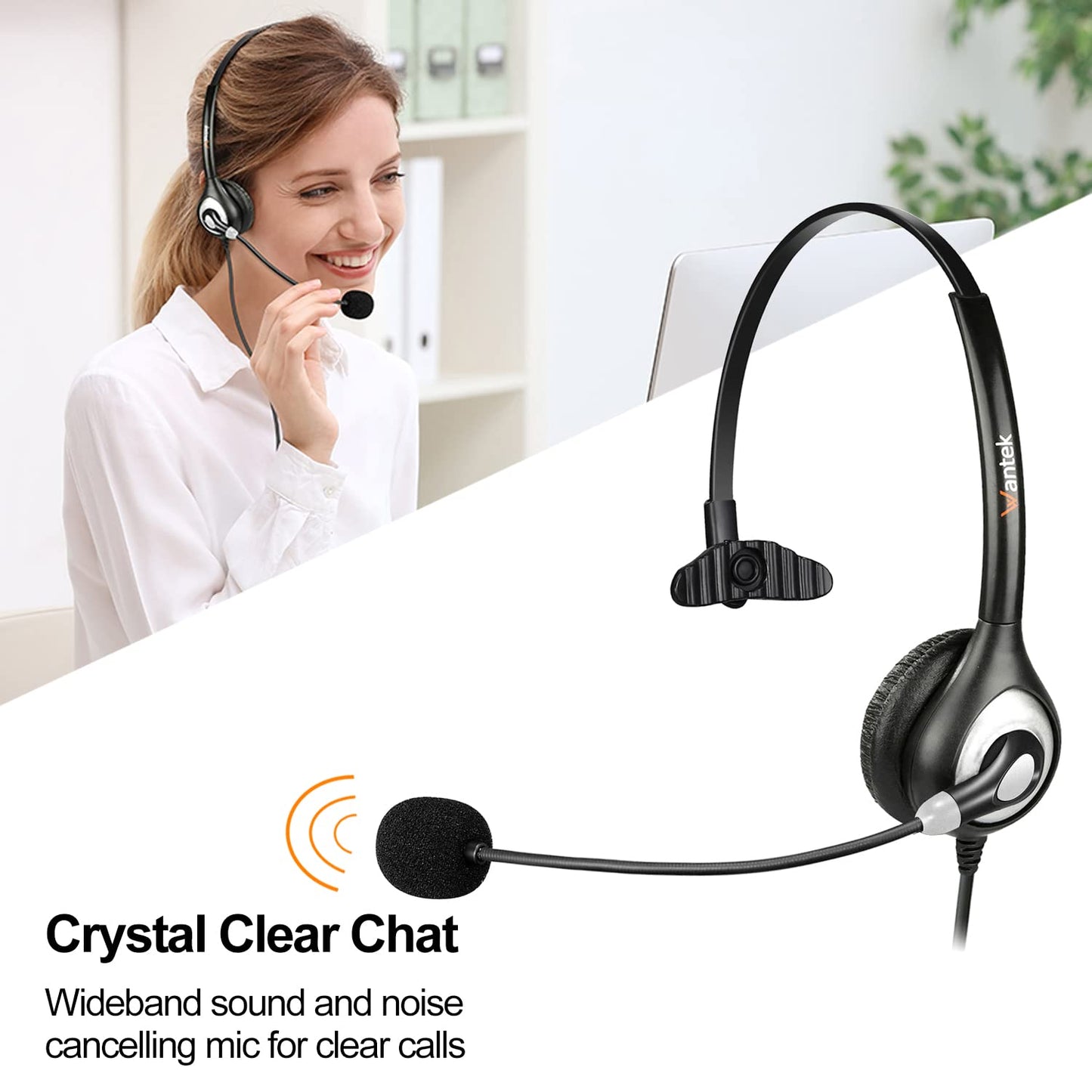 Corded USB Headsets Mono with Noise Cancelling Mic and in-line Controls, UC Business Headset for Skype, SoftPhone, Call Center, Crystal Clear Chat, Super Lightweight, Ultra Comfort (UC600)