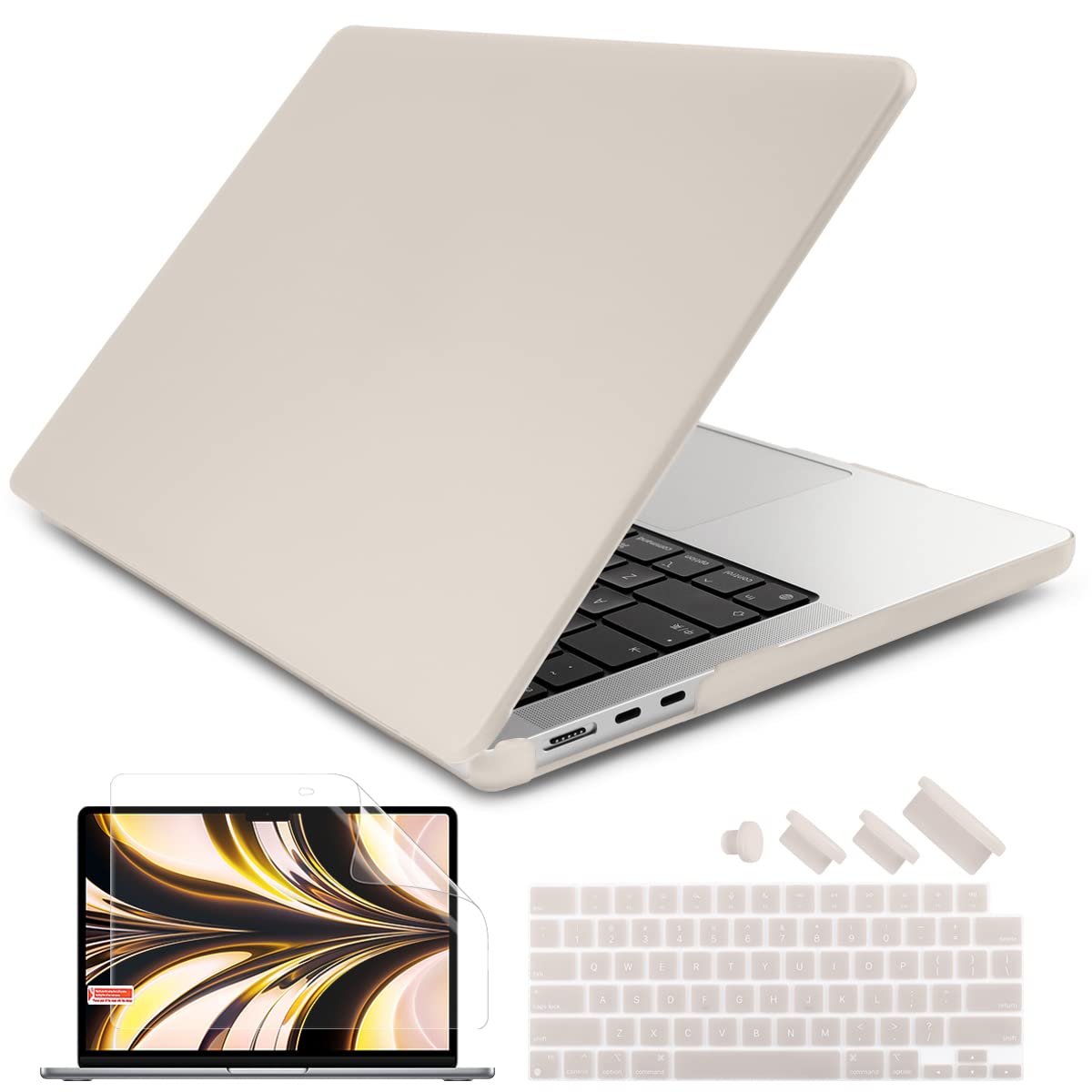 Compatible with M2 MacBook Air 13 inch Case 2022 A2681, Plastic Hard Shell Case with Keyboard Cover & Screen Protector for M2 MacBook Air 13.6 inch Fits Touch ID, Cream Stone