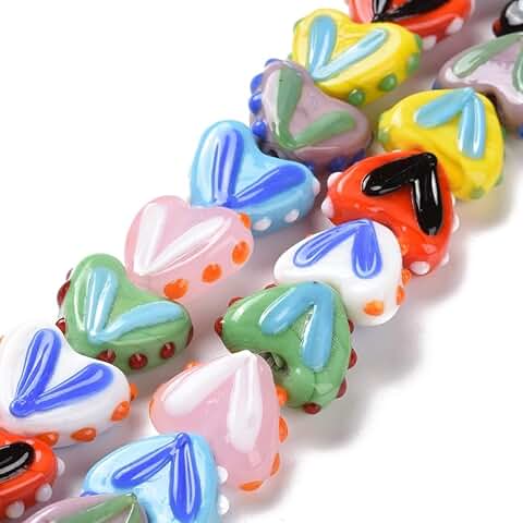 30 Handmade Colorful Glass Heart Beads for Jewelry Making