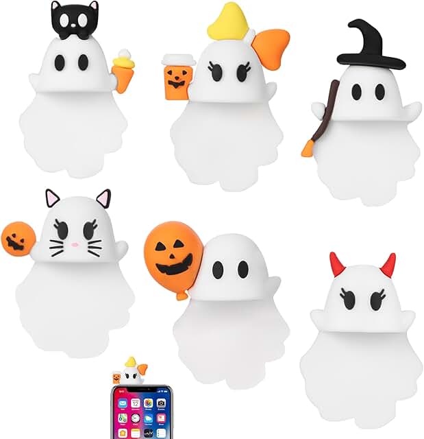 Set of 6 Halloween Ghost and Pumpkin Phone Charms