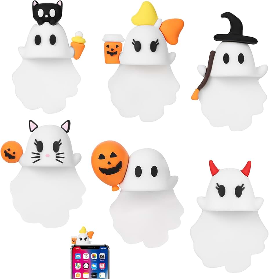 Set of 6 Halloween Ghost and Pumpkin Phone Charms