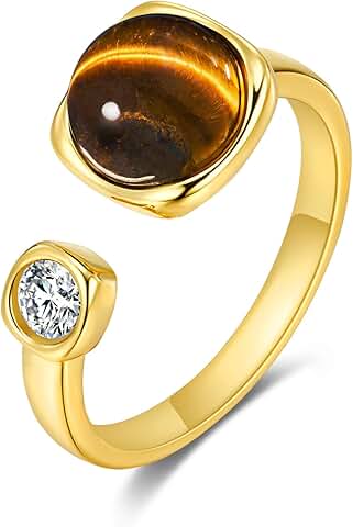 Brown Tiger Eye Adjustable Gold Plated Statement Ring