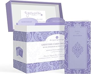 Large lavender damask greeting card organizer with dividers