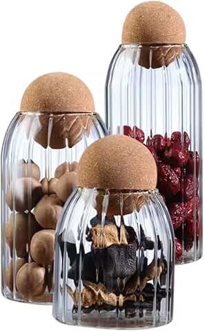 Set of 3 Clear Glass Storage Jars with Cork Lids