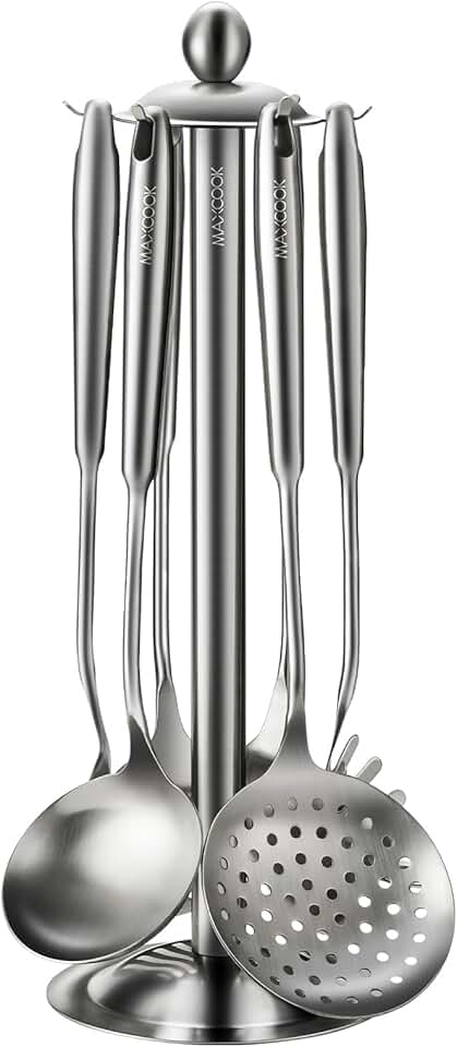 7-Piece Stainless Steel Cooking Utensil Set with Holder