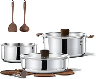 10-Piece Stainless Steel Cookware Set with Detachable Handle