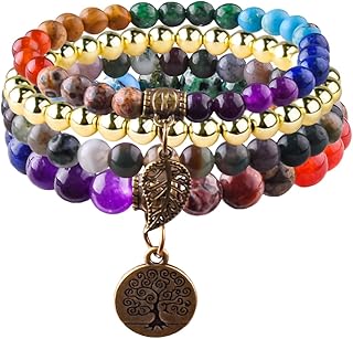 Natural semi-precious gemstone stretch bracelet set for women