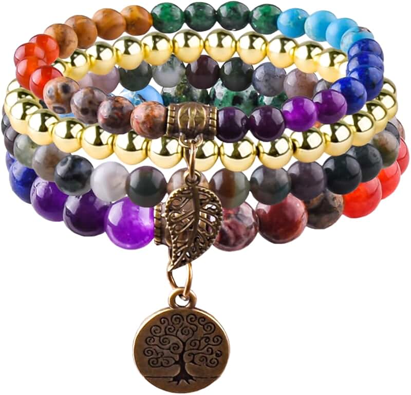 Natural semi-precious gemstone stretch bracelet set for women