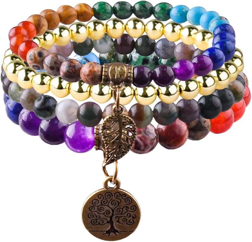 Natural semi-precious gemstone stretch bracelet set for women