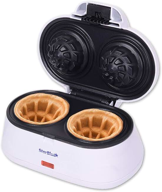 White double waffle bowl maker for ice cream and fruit