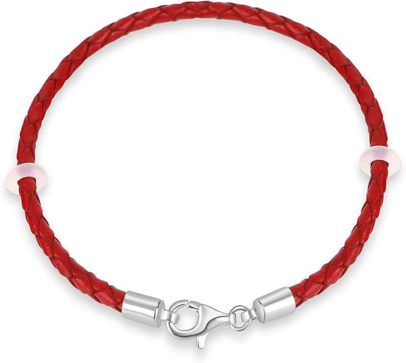 Black and red braided leather bracelet with silver clasp