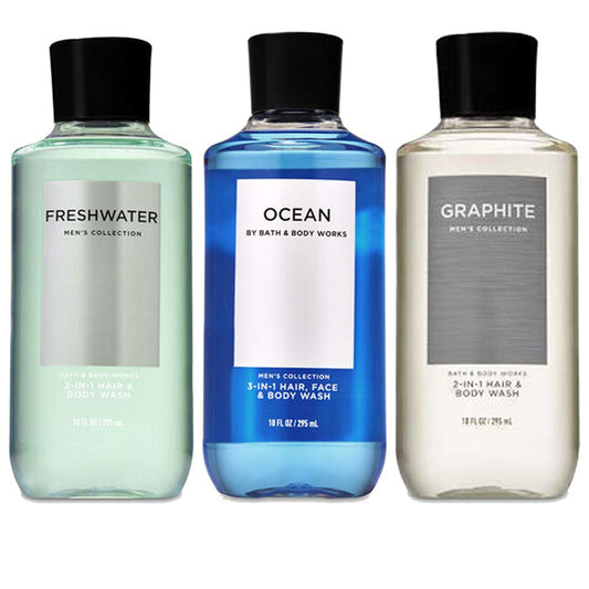 3 Pack 2-in-1 Hair  Wash Freshwater, Graphite and Ocean. 10 Oz.