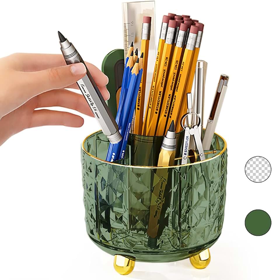 Dark green 6-compartment rotating pen holder