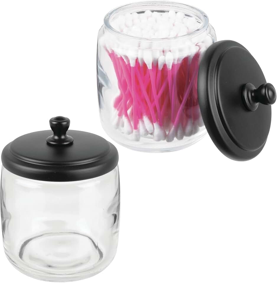Small glass apothecary jars with steel lids, 2-pack