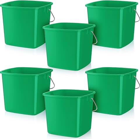 Six 3-Quart Square Cleaning Buckets with Handles