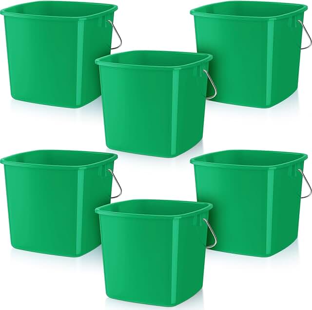 Six 3-Quart Square Cleaning Buckets with Handles