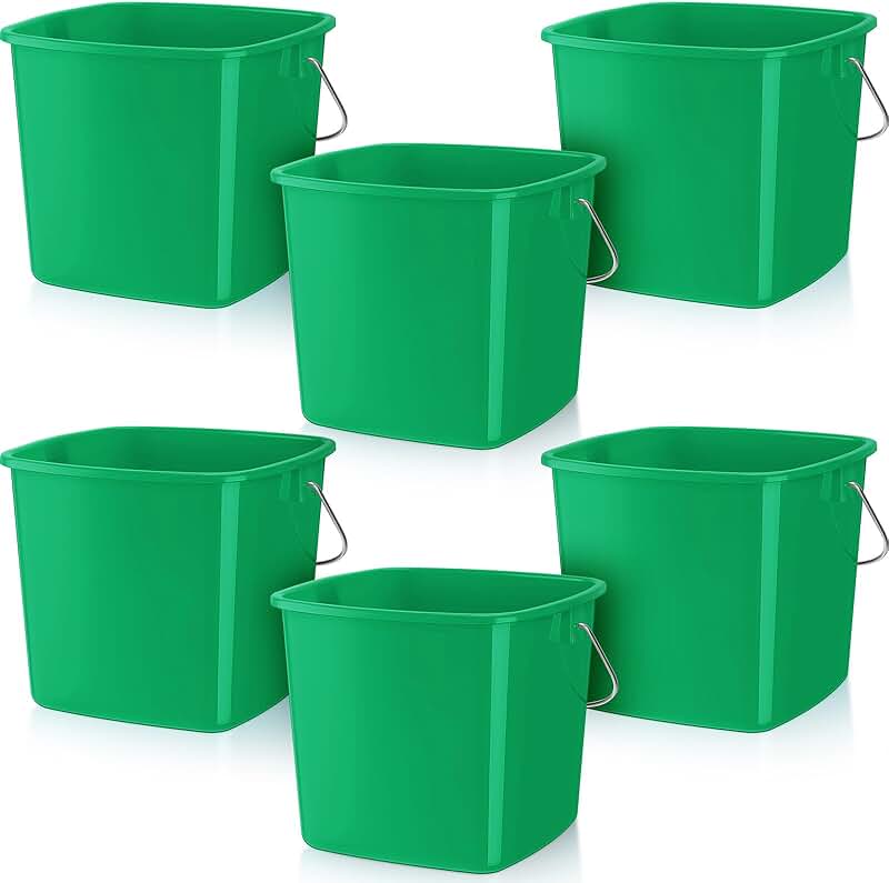 Six 3-Quart Square Cleaning Buckets with Handles