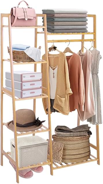 7-Tier Bamboo Clothing Rack for Indoor Storage