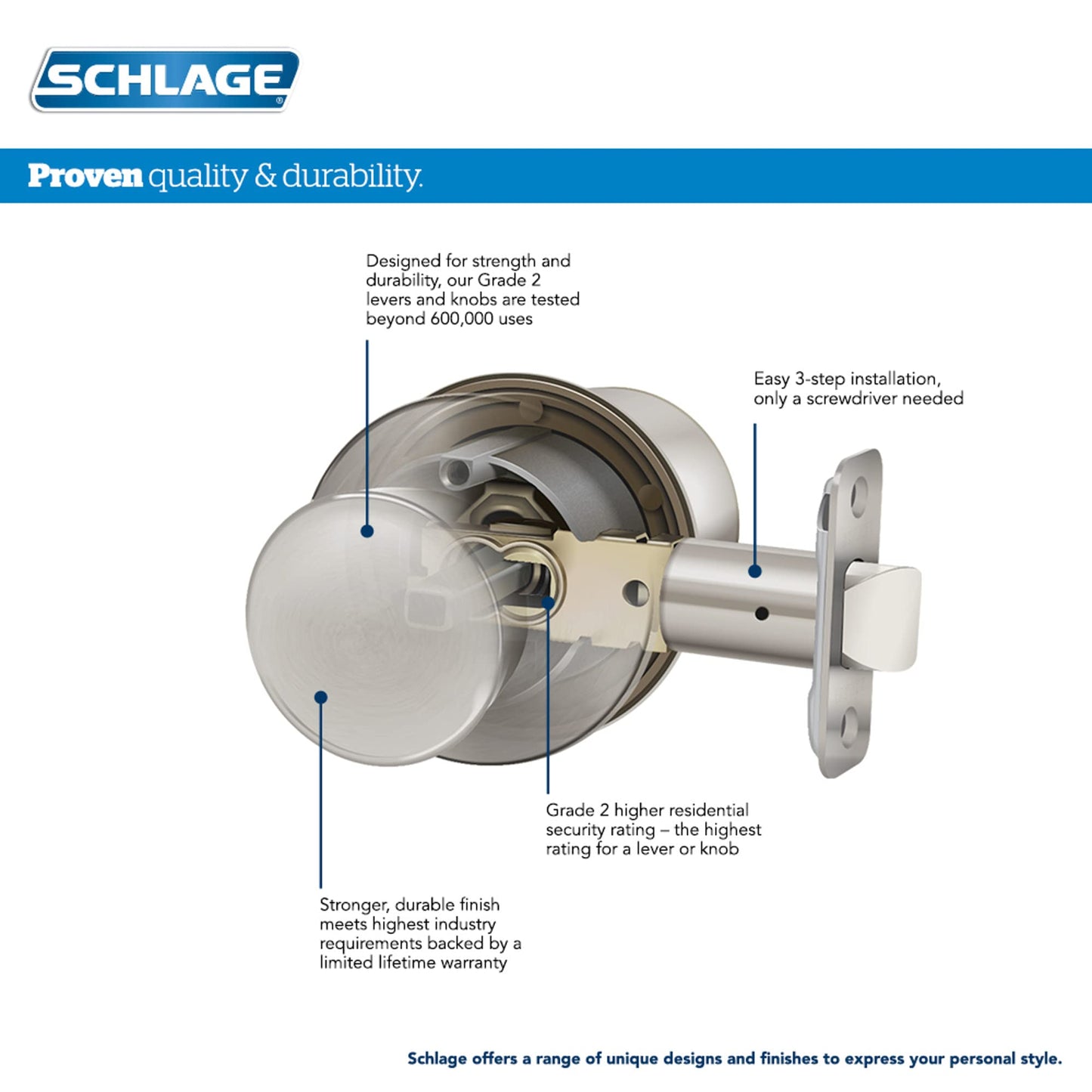 F40 GEO 619 Georgian Door Knob, Privacy Lock, Nickel
