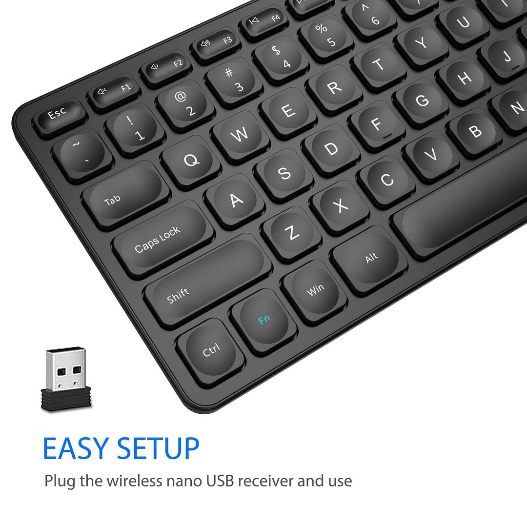 2.4G Wireless Keyboard Ultra Slim Full Size Keyboard with Numeric Keypad and Media Hotkey for Computer/Desktop/PC/Laptop/Surface/Smart TV and Windows 10/8/ 7 Built-in Rechargeable Battery