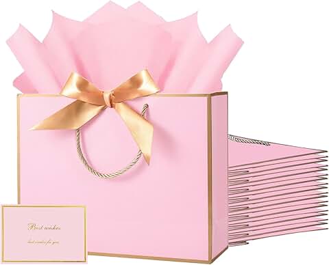 Large Pink Gift Bags with Handles, Tissue and Cards