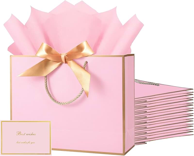 Large Pink Gift Bags with Handles, Tissue and Cards