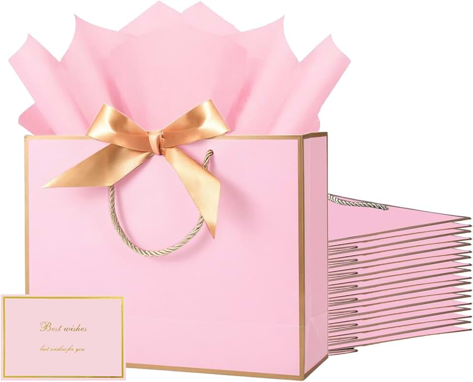 Large Pink Gift Bags with Handles, Tissue and Cards