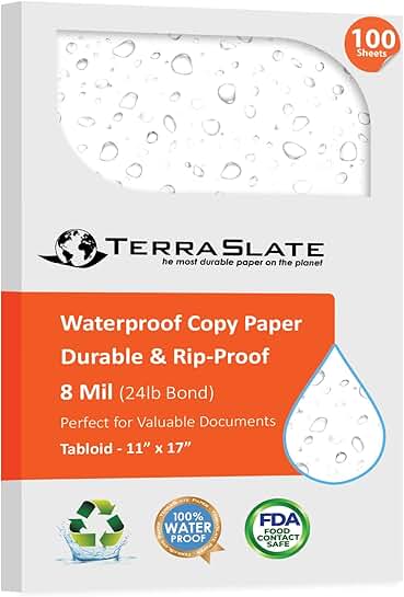 Waterproof 8 MIL Paper, 11x17, 100 Sheets