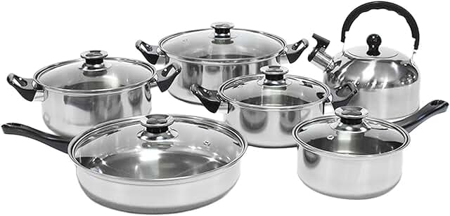 Kitchen Cookware Set with Glass Lid, 31cm Stainless Steel