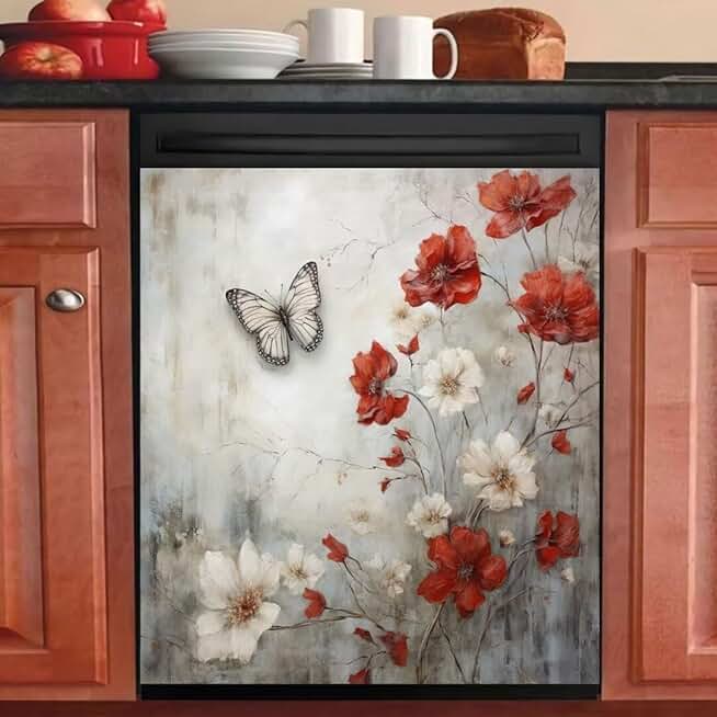 Rustic Farmhouse White and Red Flower Magnet Cover