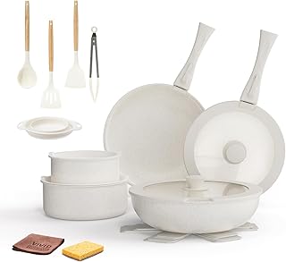 22-Piece Cream White Ceramic Cookware Set with Detachable Handles