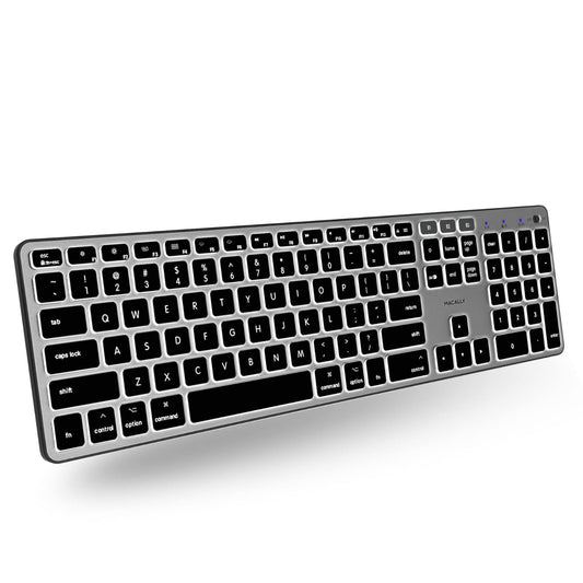 Backlit Bluetooth Keyboard for Mac and iOS, 107 keys, rechargeable, wireless, space gray