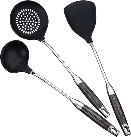 Nonstick Wok Spatula and Ladle Set, Heat Resistant Silicone Utensils