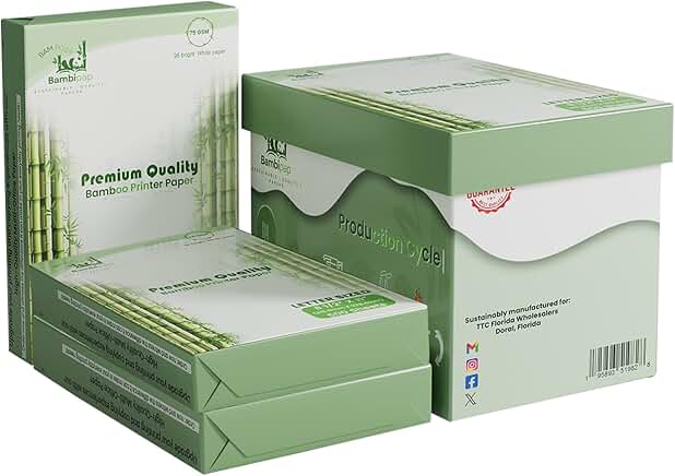 Bamboo Printer Paper, 8.5 x 11 inches, 20 lb, 3 reams