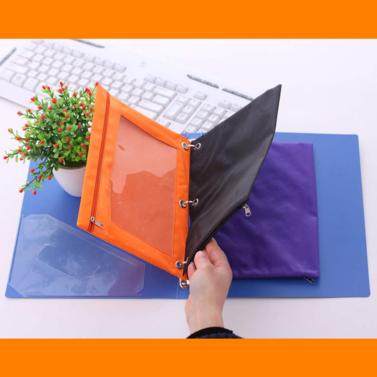 Black zipper pencil pouch for 3-ring binders, 2-pack