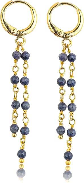 Sky Blue Larimar Hoop Earrings, Handmade Gold Plated Gift