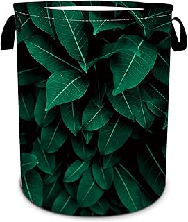 Tropical Leaves Laundry Basket, Foldable Waterproof Oxford Cloth, 15.7"x19.6"