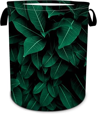 Tropical Leaves Laundry Basket, Foldable Waterproof Oxford Cloth, 15.7"x19.6"