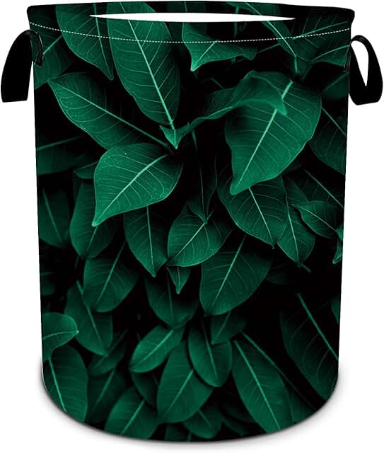 Tropical Leaves Laundry Basket, Foldable Waterproof Oxford Cloth, 15.7"x19.6"