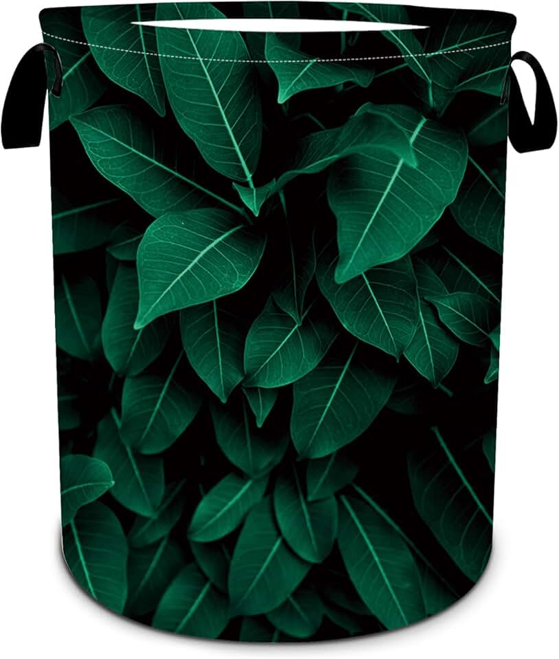 Tropical Leaves Laundry Basket, Foldable Waterproof Oxford Cloth, 15.7"x19.6"