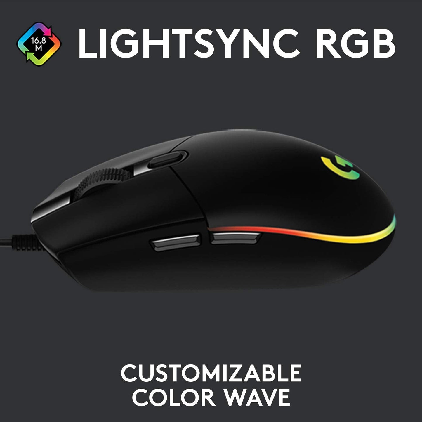 203 Wired Gaming Mouse, 8,000 DPI, Rainbow Optical Effect LIGHTSYNC RGB, 6 Programmable Buttons, On-Board Memory, Screen Mapping, PC/Mac Computer and Laptop Compatible - Black