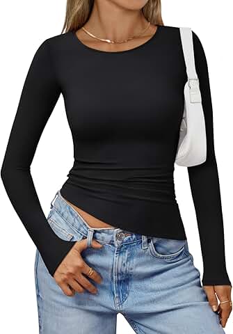 Women's Long Sleeve Asymmetrical Ruched Slim Fit Top
