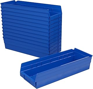 Heavy Duty Plastic Shelf Bins, 12-Pack, Blue