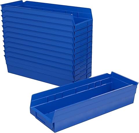 Heavy Duty Plastic Shelf Bins, 12-Pack, Blue