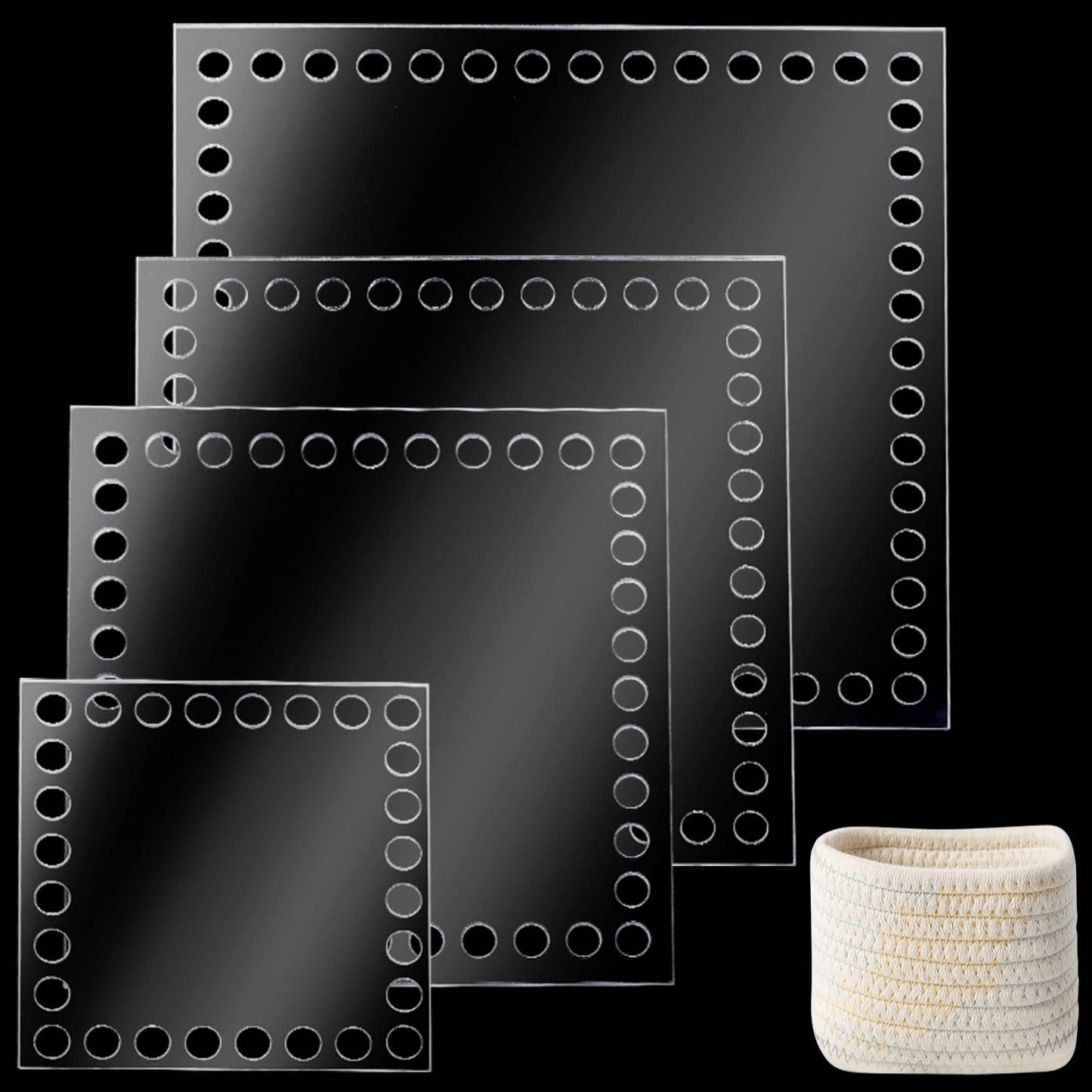 Crochet Basket Base Set 4pcs Acrylic Square Weaving Boards 10/15/17/20cm