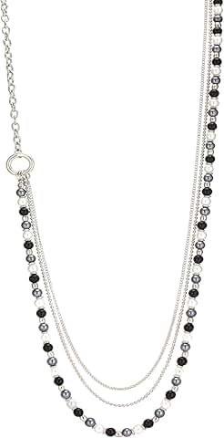 Silver long pearl beaded chain necklace for women
